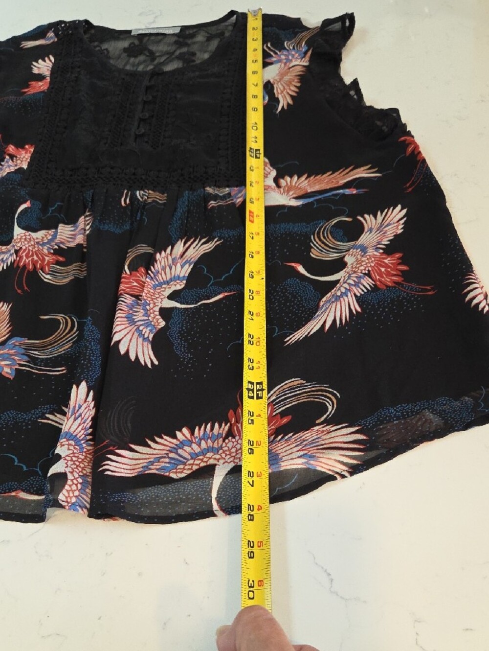 Daniel Rainn Black Bird-Print Flutter Sleeve Blouse - Picture 6 of 9